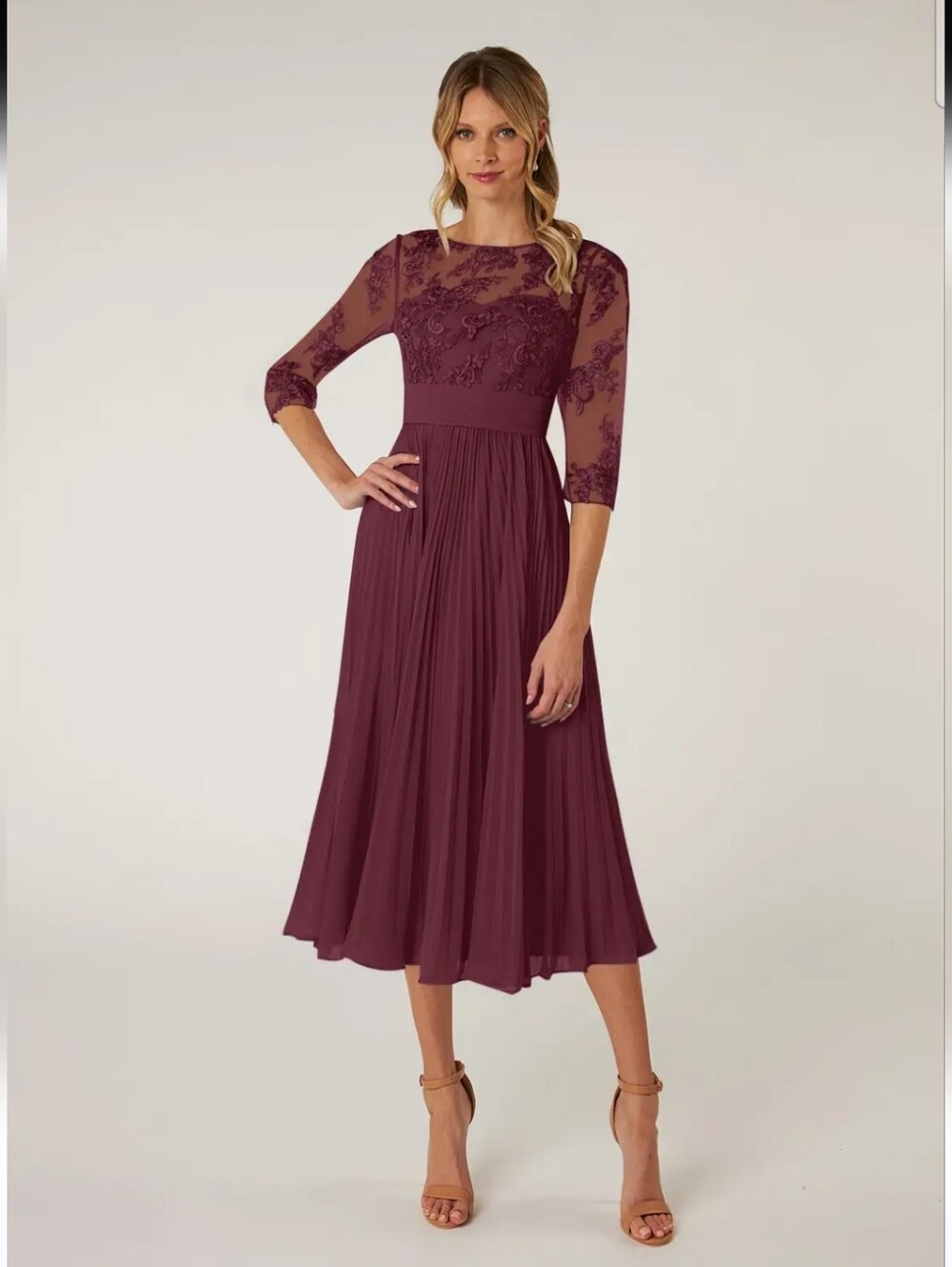 Azazie Tutu Cabernet Wine A-Line Boatneck Lace Chiffon Dress Size 14